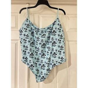 Disney Womens Blue Stitch Hawaiian Print One Piece Bathing Suit Plus Sz 3X Beach